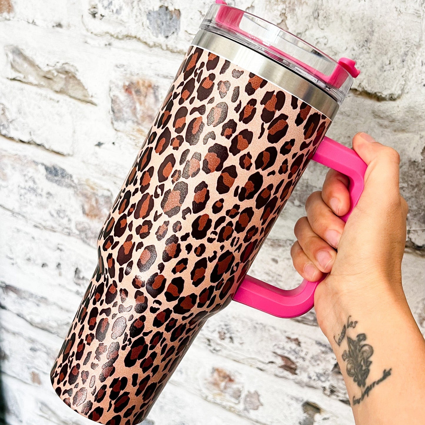 Envy Stylz Boutique 40 oz Leopard + Pink Tumbler with Handle