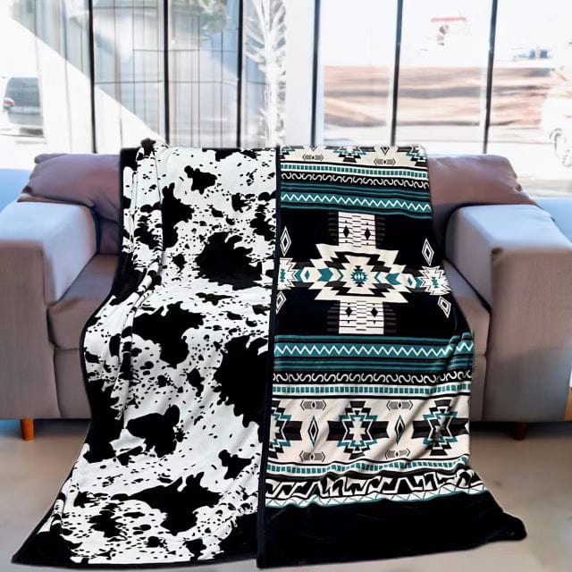 Envy Stylz Boutique Blanket Reversible Solid Cow and Rustic Pattern 2 Ply Oversized Blanket 82"x90"