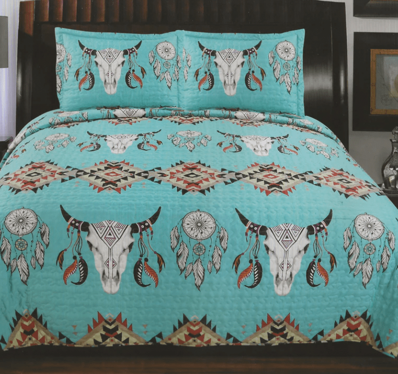 Envy Stylz Boutique Bullskull Turquoise 5 Piece Quilt Set