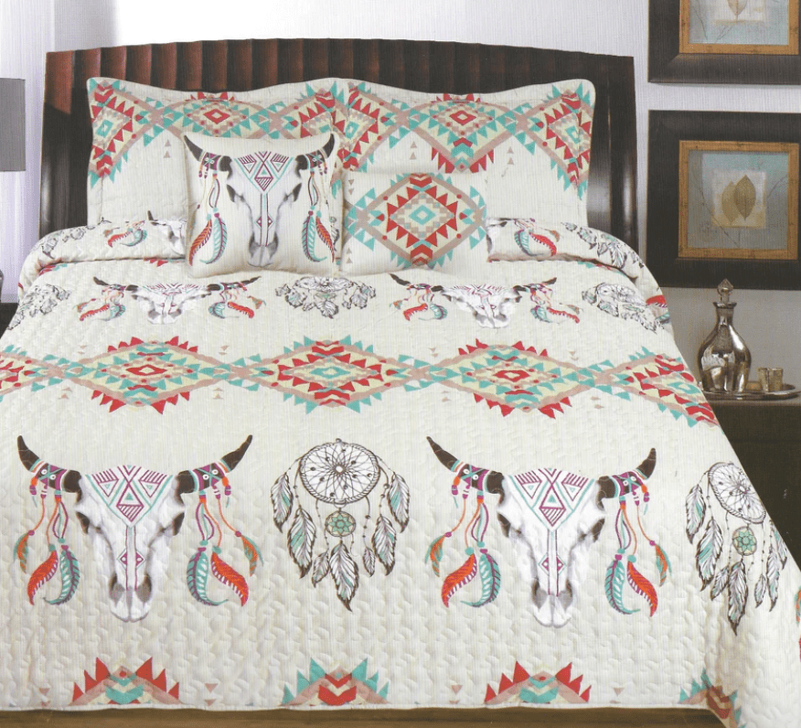 Envy Stylz Boutique Cream Bullskull 5 Piece Quilt Set