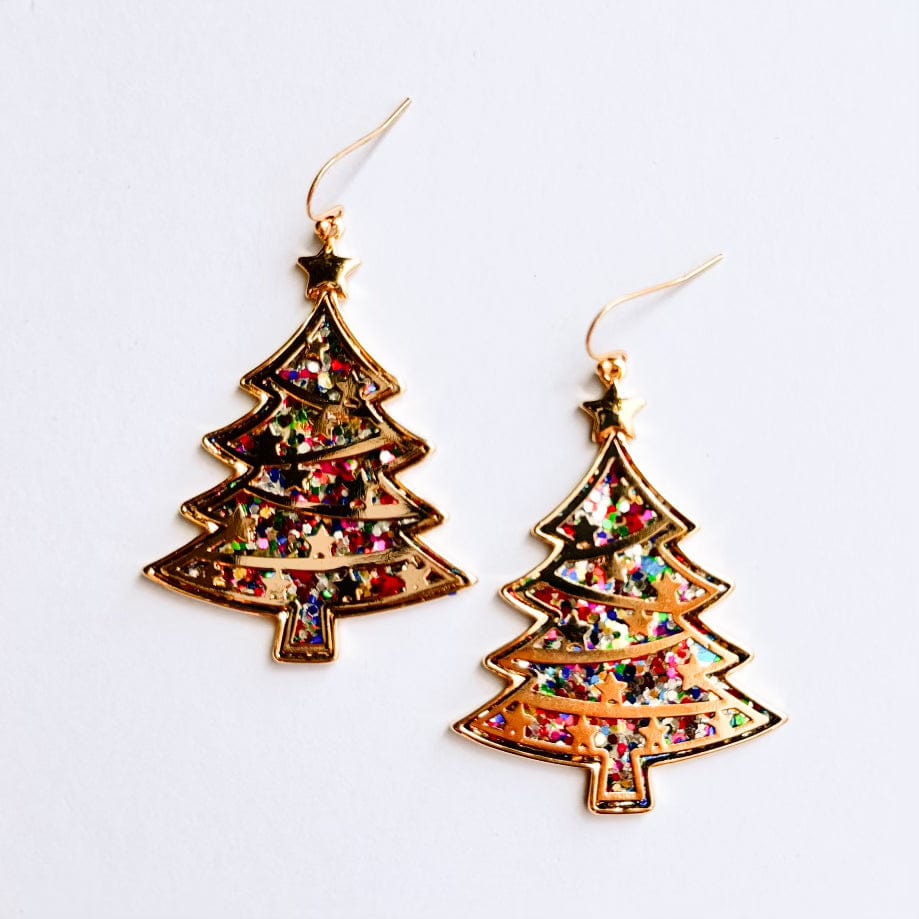 Gold christmas tree earrings sales