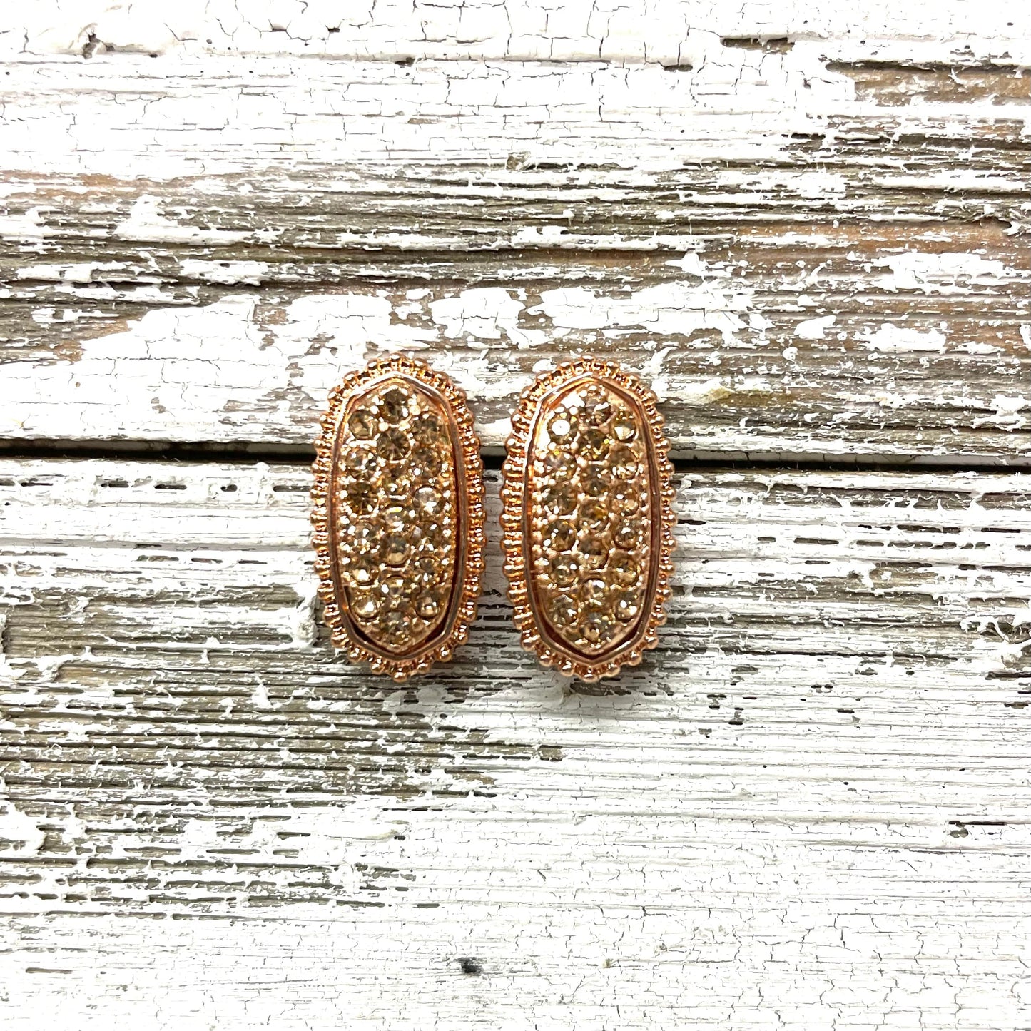 Envy Stylz Boutique Women - Accessories - Earrings Gold Oval with Gold Rhinestone Stud Earrings