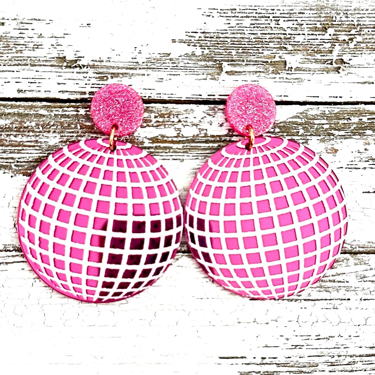 Hot Pink Disco Ball Earrings