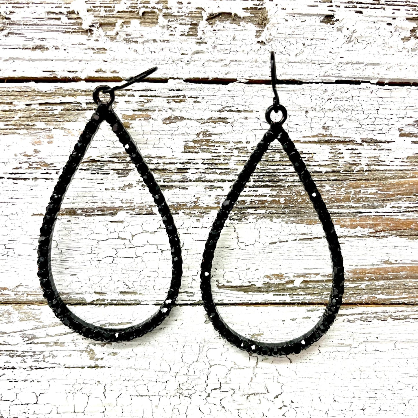 Envy Stylz Boutique Women - Accessories - Earrings Large Black Rhinestone Tear Drop Earrings