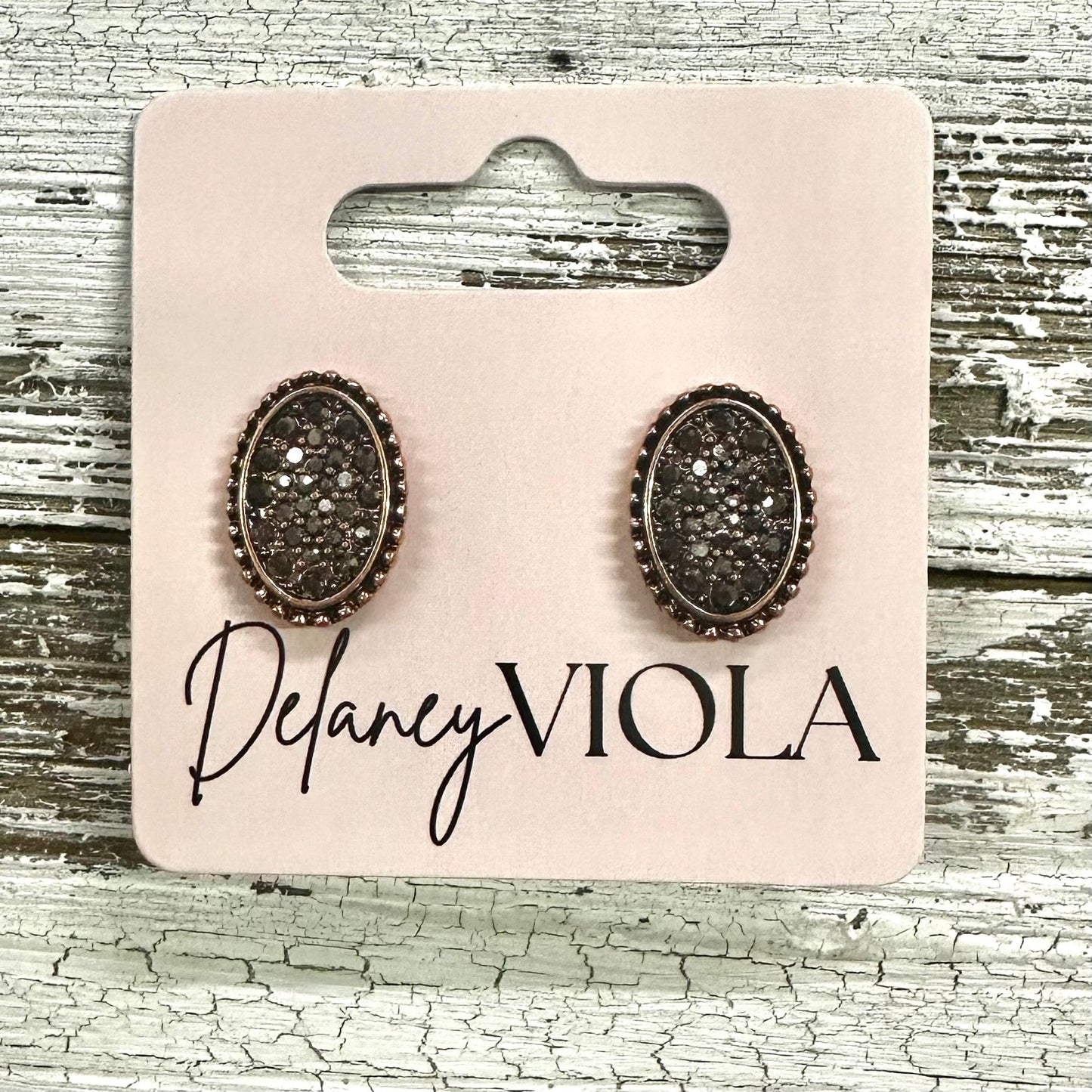 Envy Stylz Boutique Women - Accessories - Earrings Rose Gold Charcoal Oval Stud Earrings