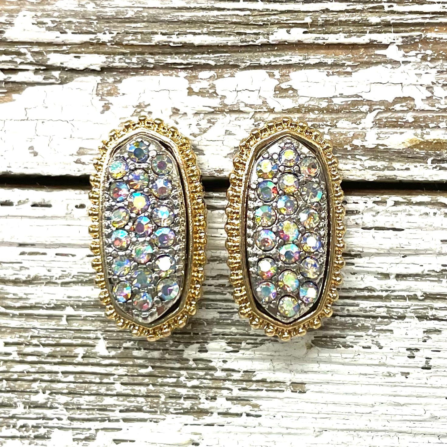 Gold with Iridescent Rhinestone Stud Earrings Envy Stylz Boutique