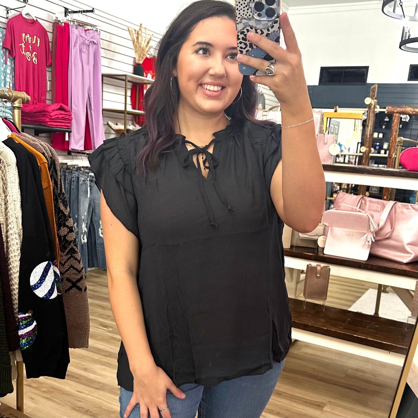 Envy Stylz Boutique Women - Apparel - Shirts - T-Shirts Black Triple Ruffle Sleeve Top