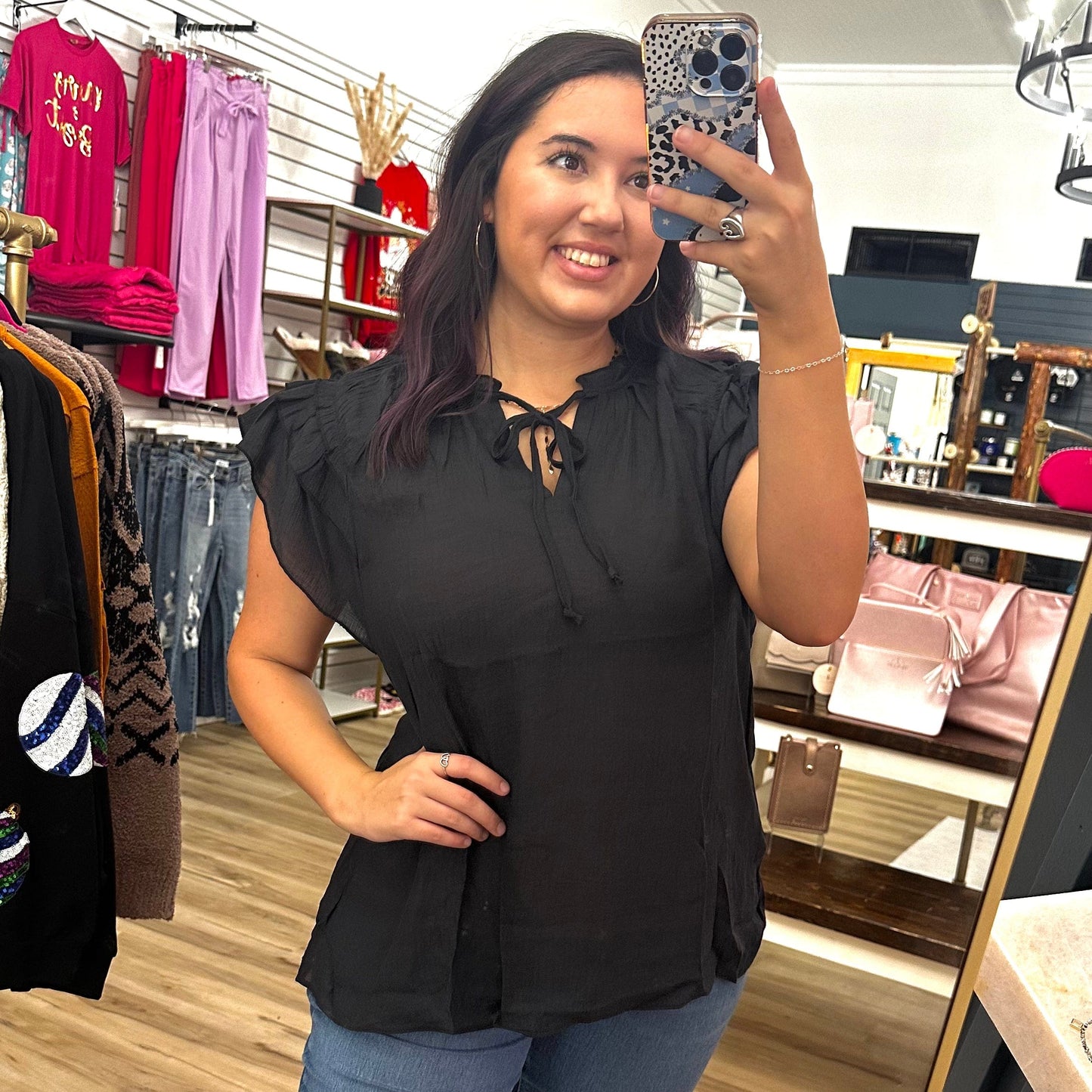 Envy Stylz Boutique Women - Apparel - Shirts - T-Shirts Black Triple Ruffle Sleeve Top