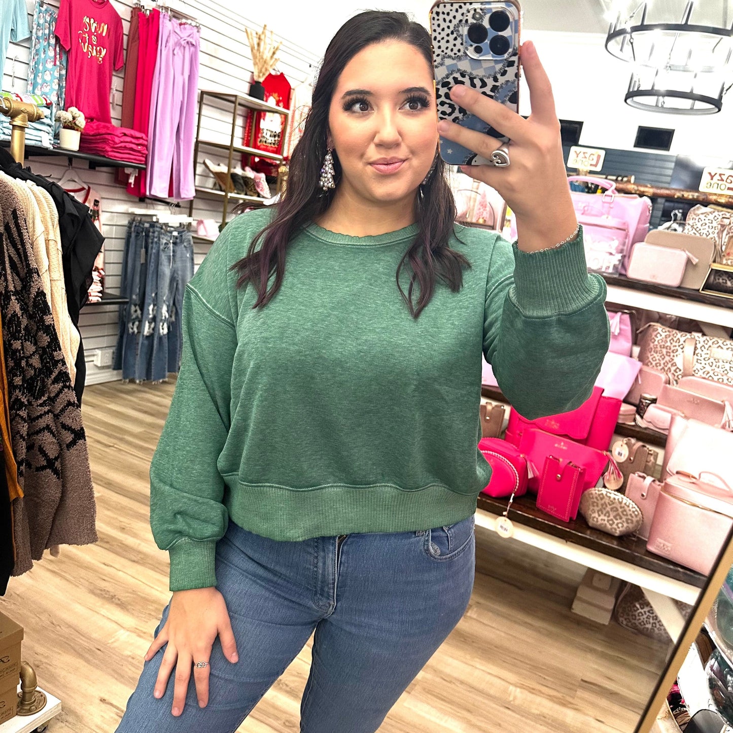 Envy Stylz Boutique Women - Apparel - Shirts - T-Shirts Dark Green Cropped Sweater
