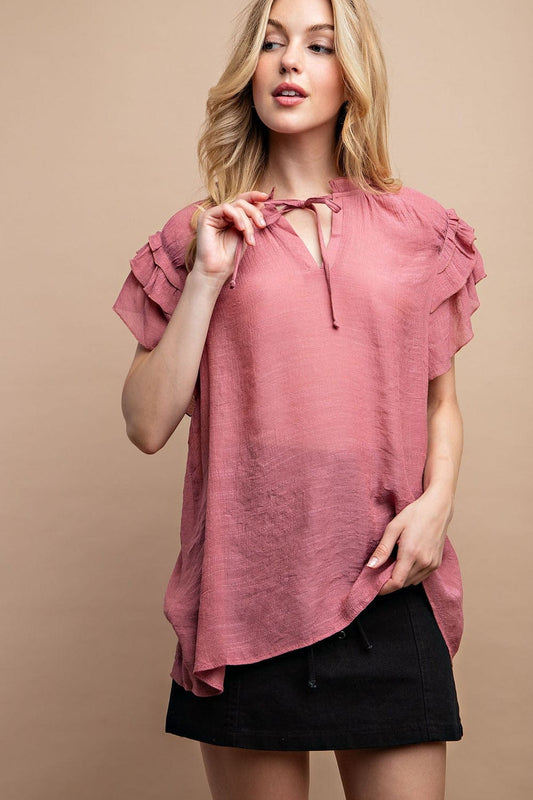 Envy Stylz Boutique Women - Apparel - Shirts - T-Shirts Dusty Rose Triple Ruffle Sleeve Top