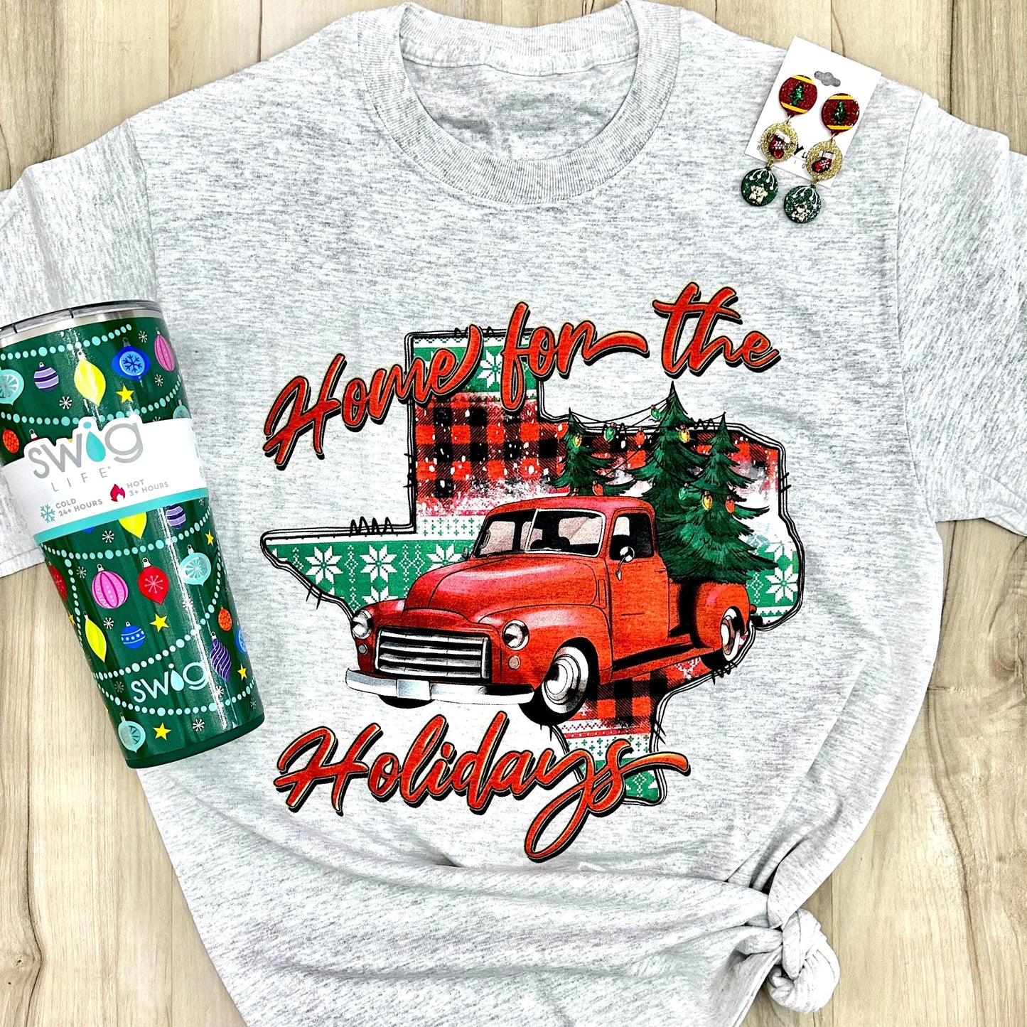 Envy Stylz Boutique Women - Apparel - Shirts - T-Shirts Home For The Holidays Texas Plaid Graphic Tee