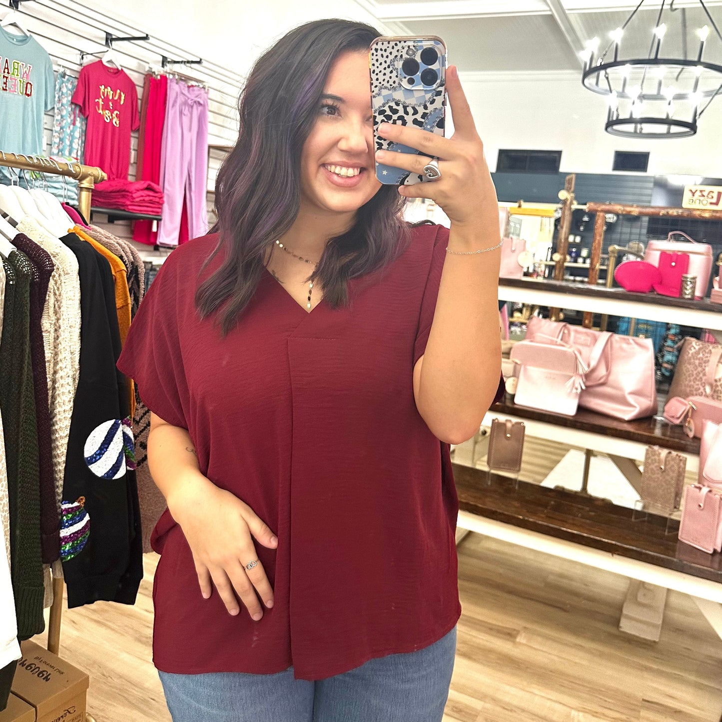 Envy Stylz Boutique Women - Apparel - Shirts - T-Shirts Maroon Sheer Top