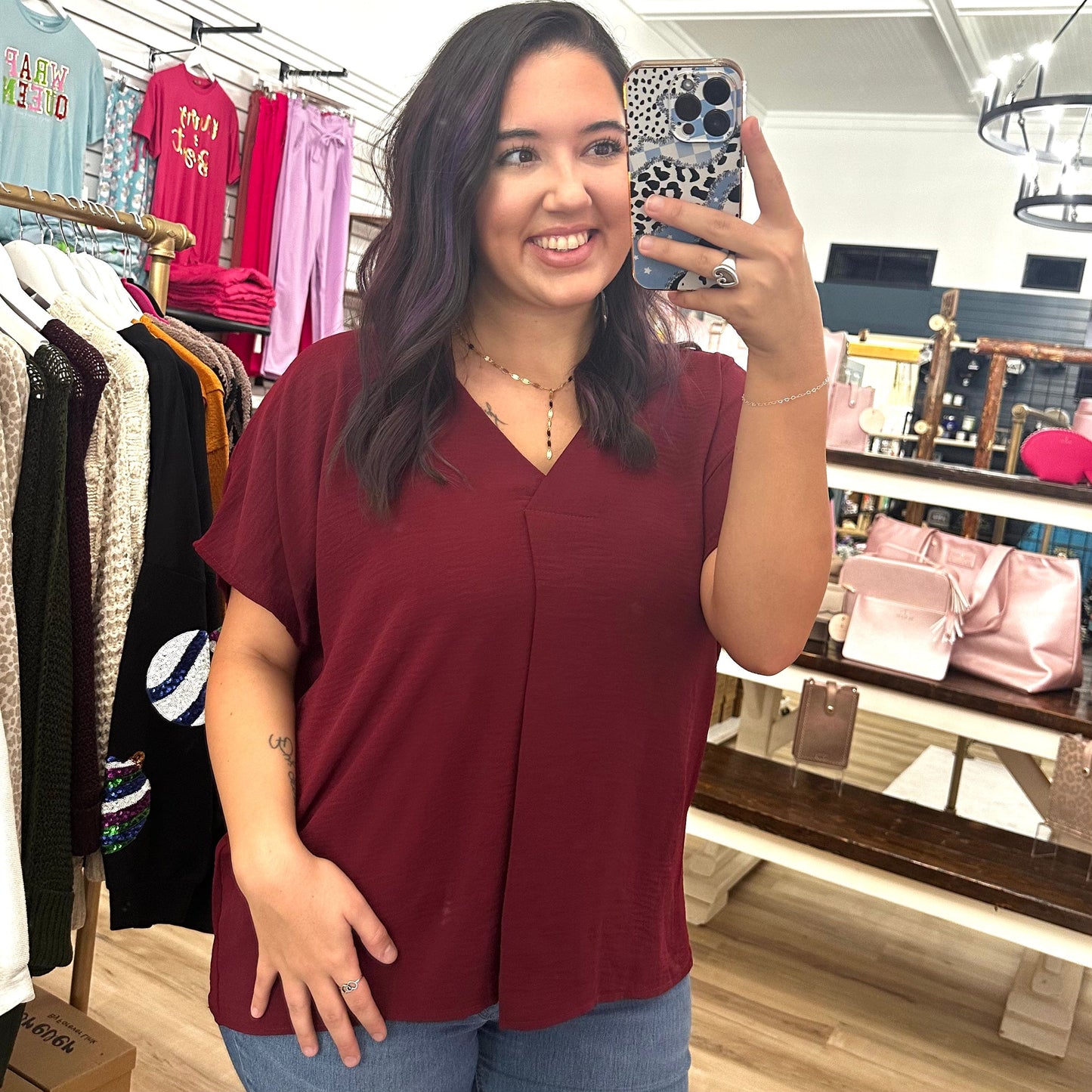 Envy Stylz Boutique Women - Apparel - Shirts - T-Shirts Maroon Sheer Top