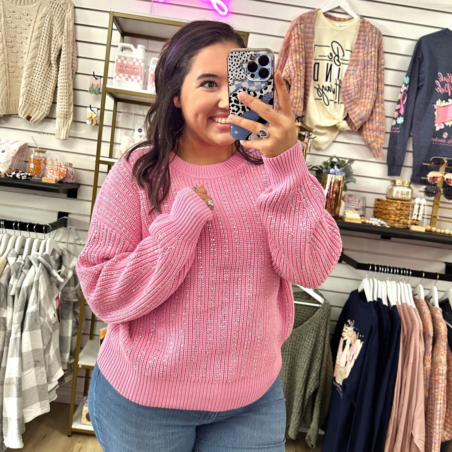 Envy Stylz Boutique Women - Apparel - Shirts - T-Shirts Pink Rhinestone Sweater