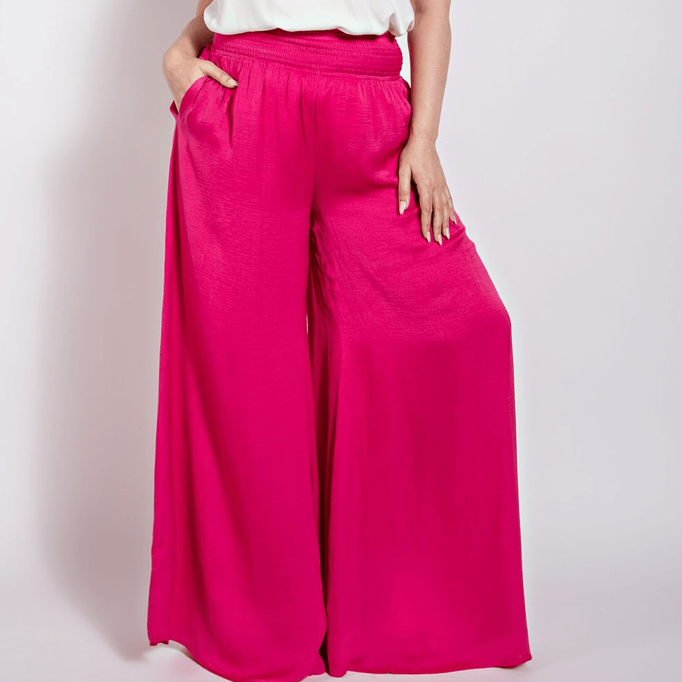 Envy Stylz Boutique Women - Apparel - Shirts - T-Shirts Pink Satin Wide Pants