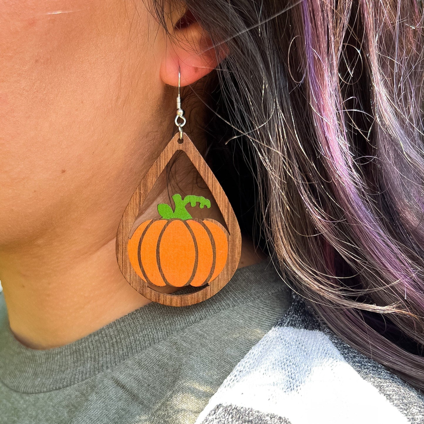 Envy Stylz Boutique Women - Apparel - Shirts - T-Shirts Pumpkin Teardrop Wooden Earrings