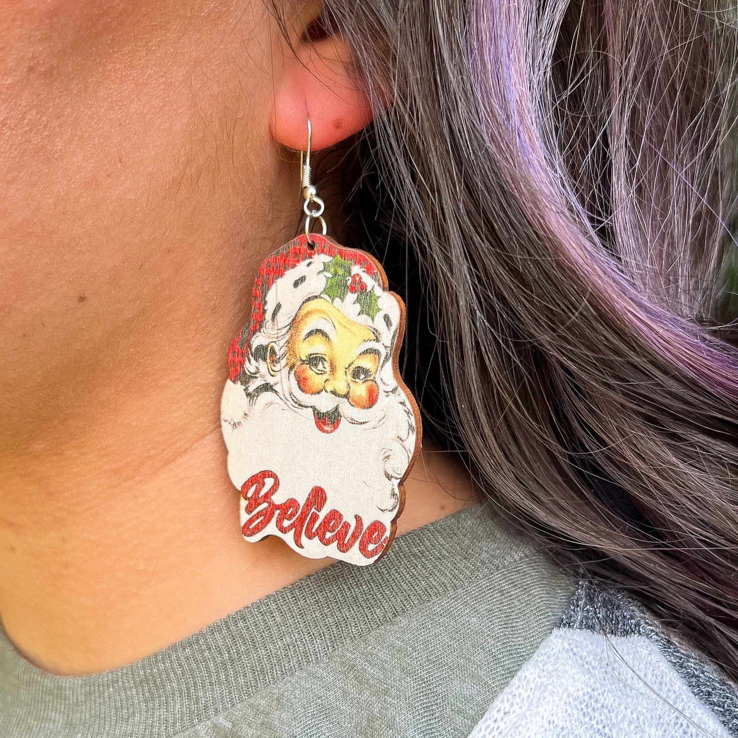 Envy Stylz Boutique Women - Apparel - Shirts - T-Shirts Santa Believe Wooden Earrings