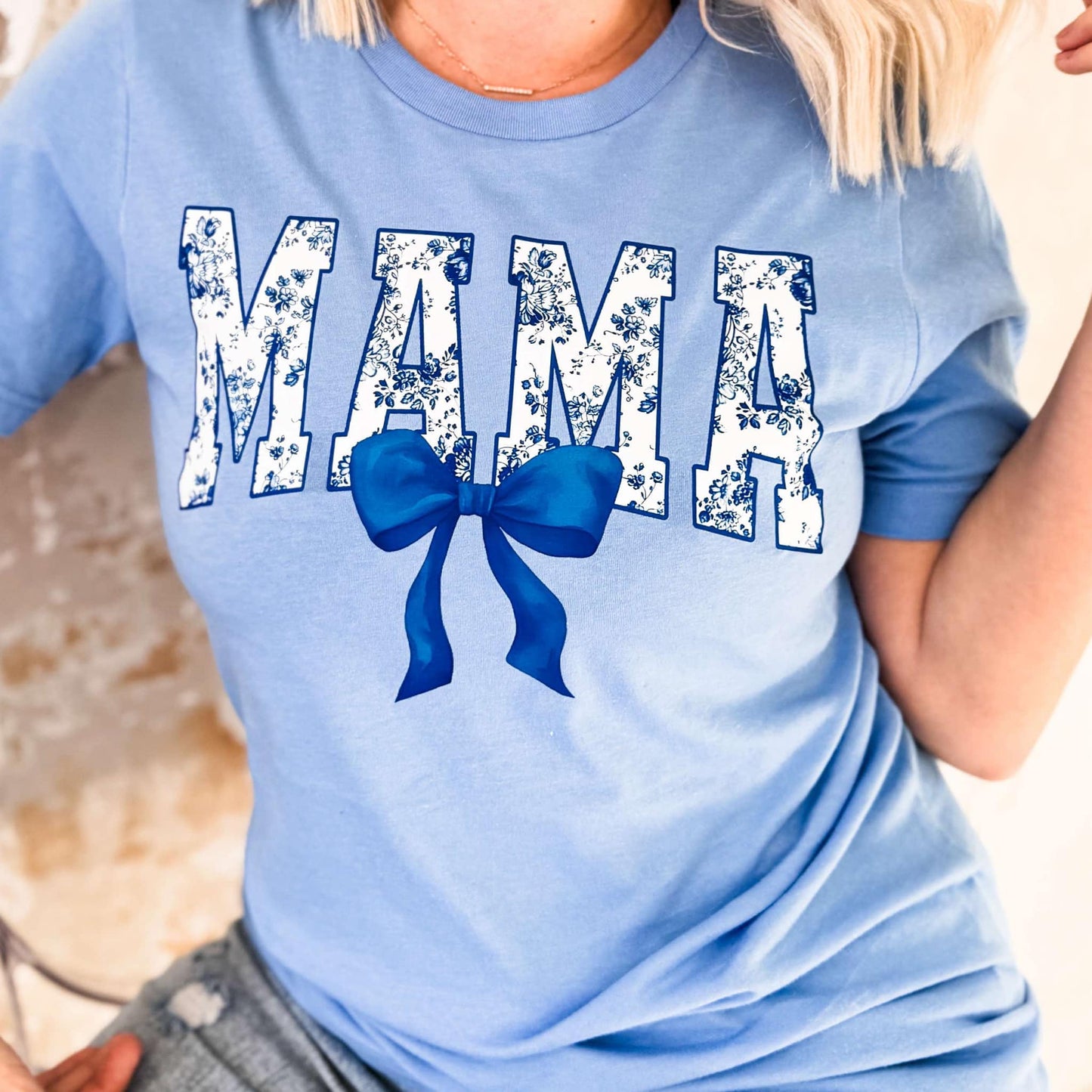 Envy Stylz Wholesale Women - Apparel - Shirts - T-Shirts Blue Mama Bow Graphic Tee