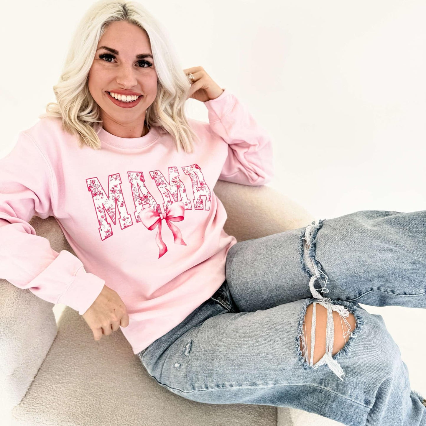 Envy Stylz Wholesale Women - Apparel - Shirts - T-Shirts Pink Mama Bow Sweatshirt