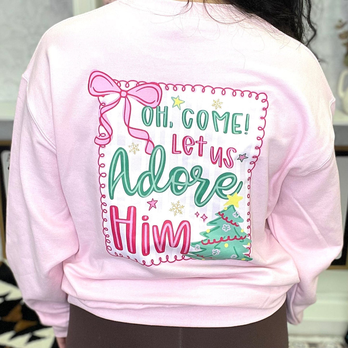FestiviTees Women - Apparel - Shirts - T-Shirts Adore Him Pink Graphic Crewneck