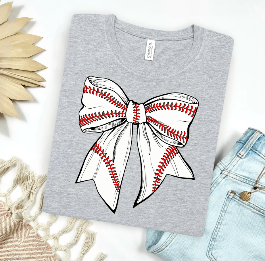 FestiviTees Women - Apparel - Shirts - T-Shirts Baseball Bow Graphic Tee