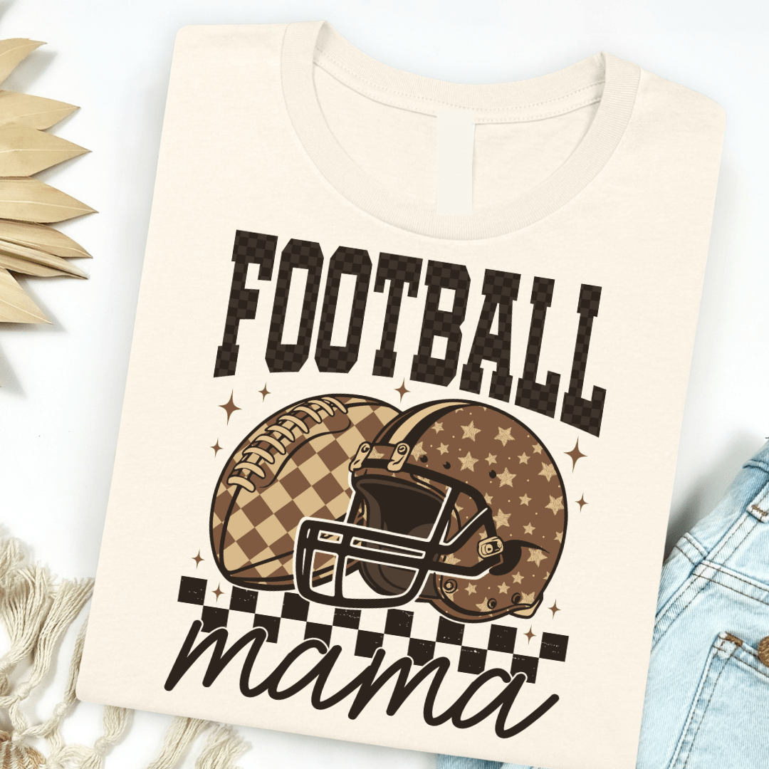 FestiviTees Women - Apparel - Shirts - T-Shirts Brown Checkered Football Mama Graphic Tee