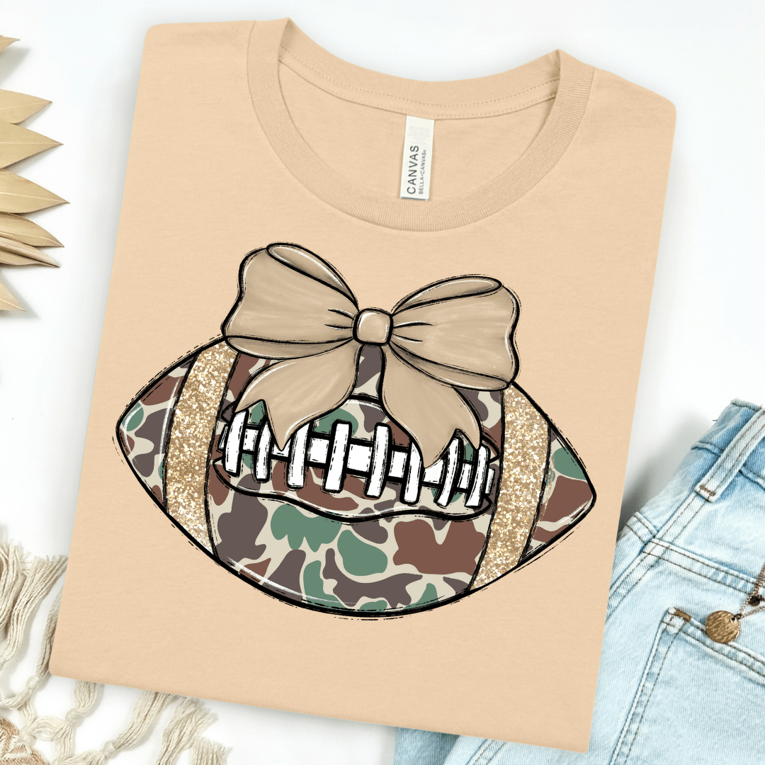 FestiviTees Women - Apparel - Shirts - T-Shirts Camo Football with Bow Graphic Tee
