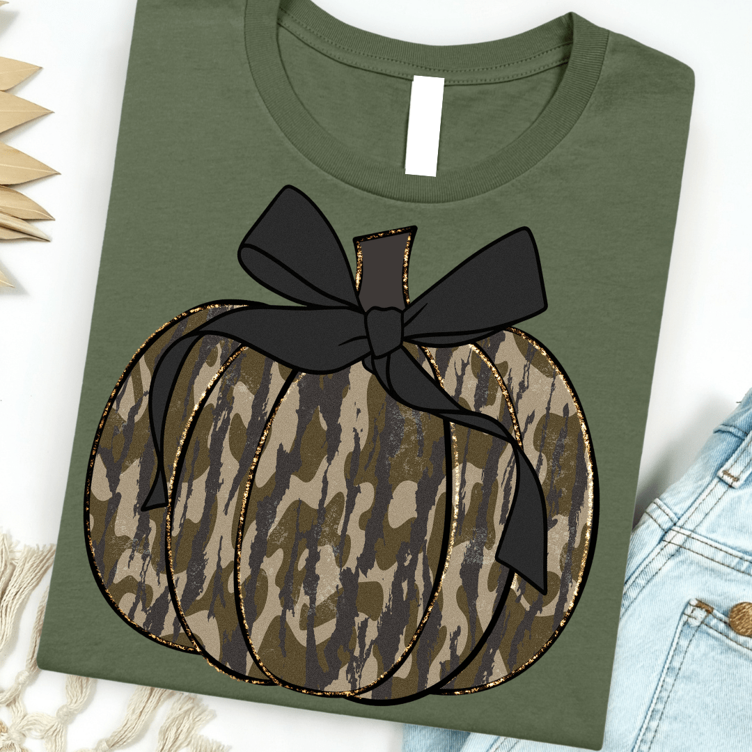 FestiviTees Women - Apparel - Shirts - T-Shirts Camo Pumpkin Graphic Tee