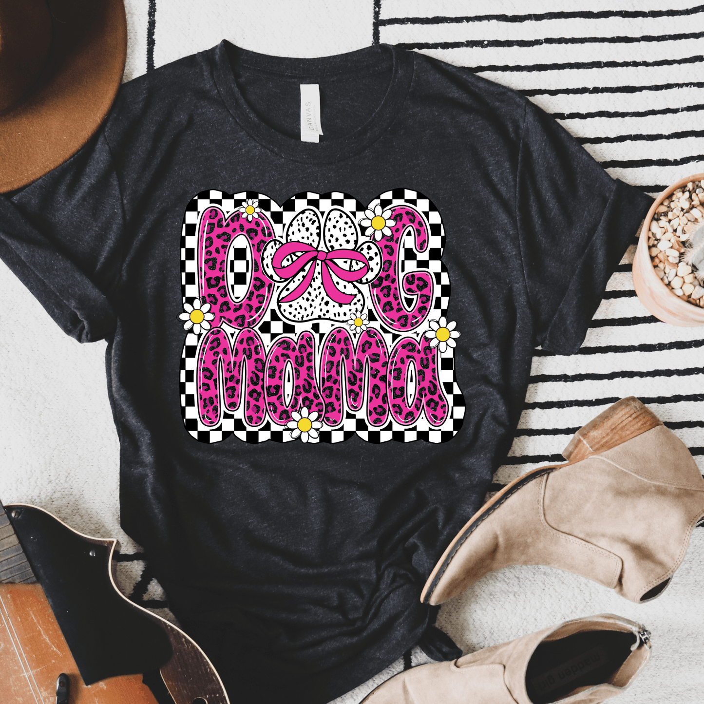 FestiviTees Women - Apparel - Shirts - T-Shirts Checkered & Leopard Dog Mama Graphic Tee