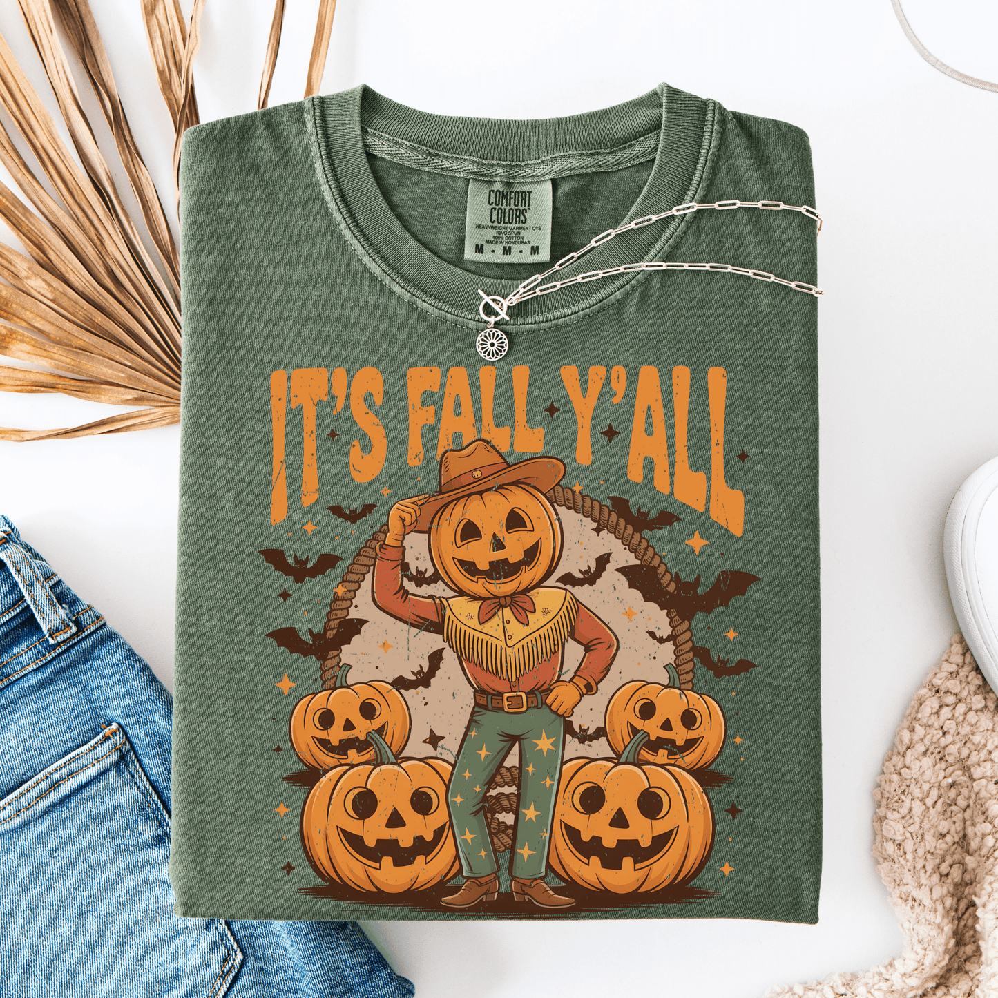 FestiviTees Women - Apparel - Shirts - T-Shirts It's Fall Y'all Pumpkin Cowboy Graphic Tee