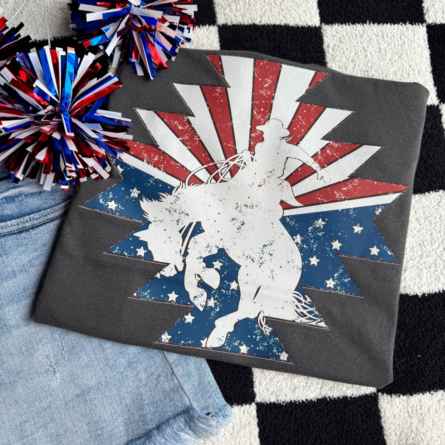 FestiviTees Women - Apparel - Shirts - T-Shirts Patriotic Bronc Rider Graphic Tee