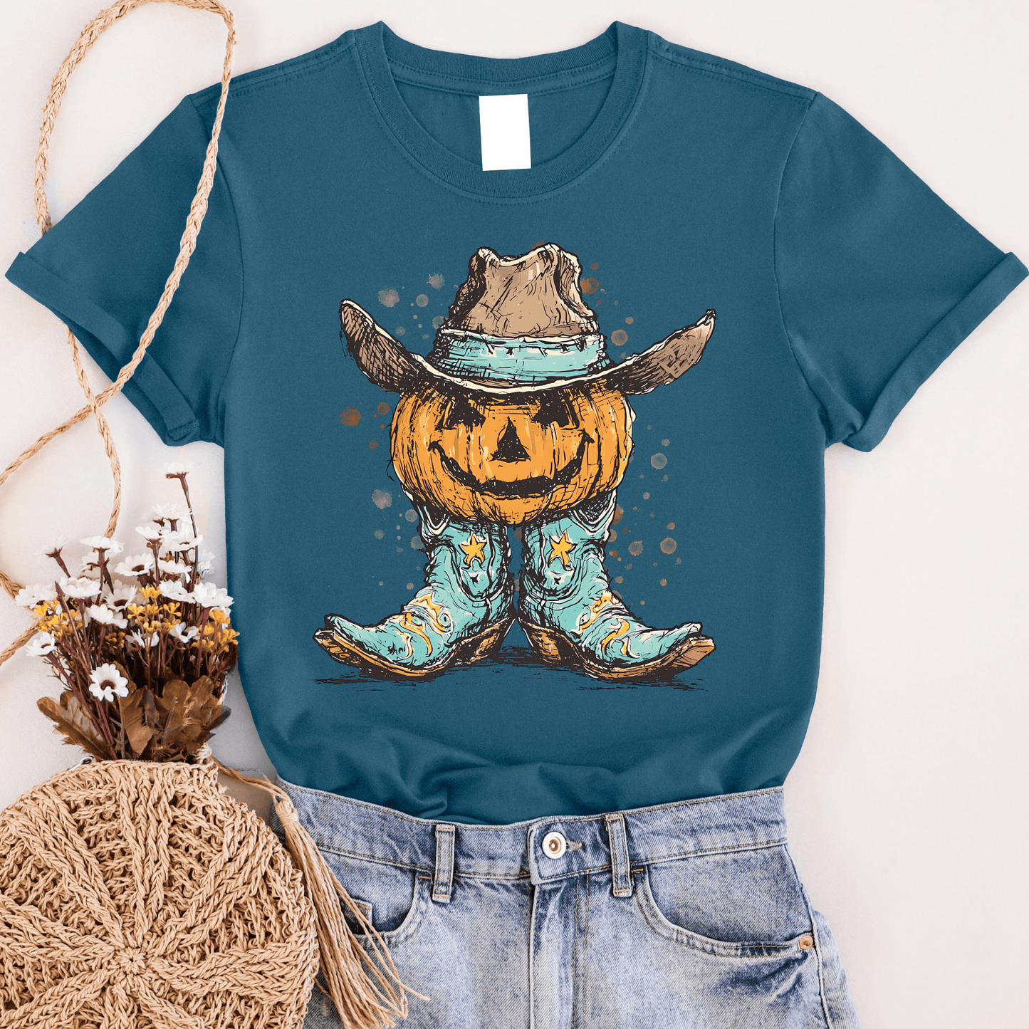 FestiviTees Women - Apparel - Shirts - T-Shirts Pumpkin Cowboy Graphic Tee