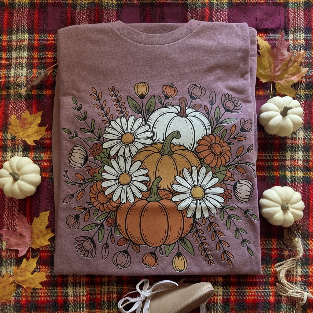 FestiviTees Women - Apparel - Shirts - T-Shirts Pumpkin with Daisies Graphic Tee