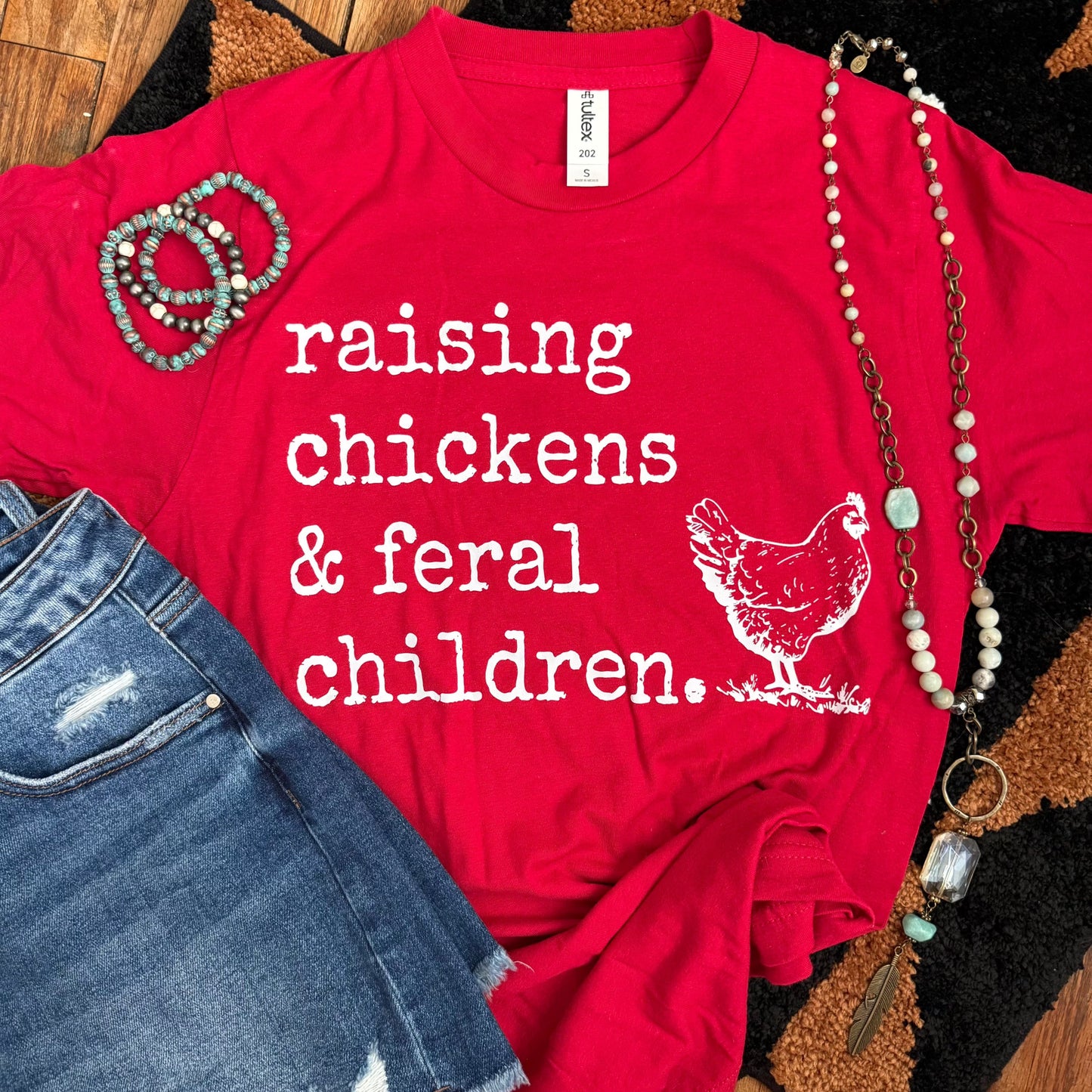FestiviTees Women - Apparel - Shirts - T-Shirts Raising Chickens & Feral Children Soft Graphic Tee