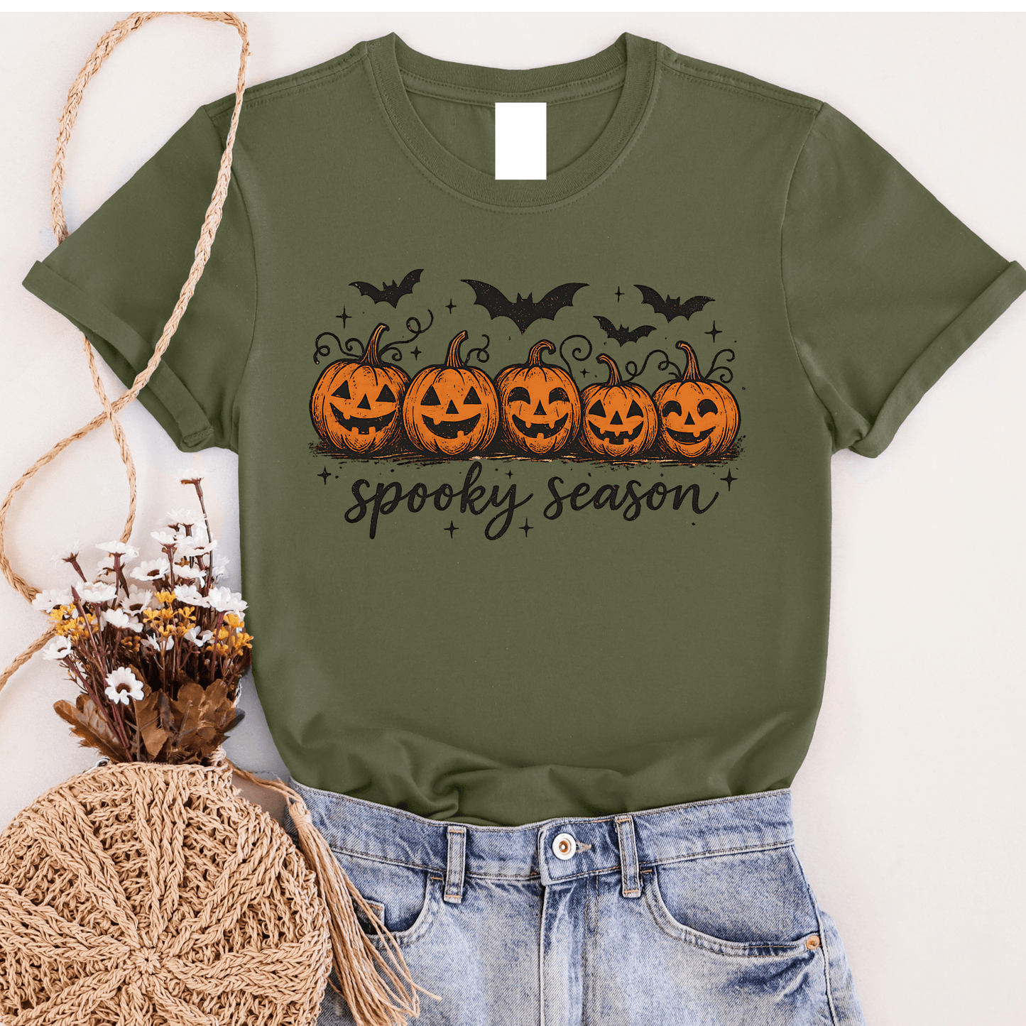 FestiviTees Women - Apparel - Shirts - T-Shirts Spooky Season Jack & Bats Graphic Tee
