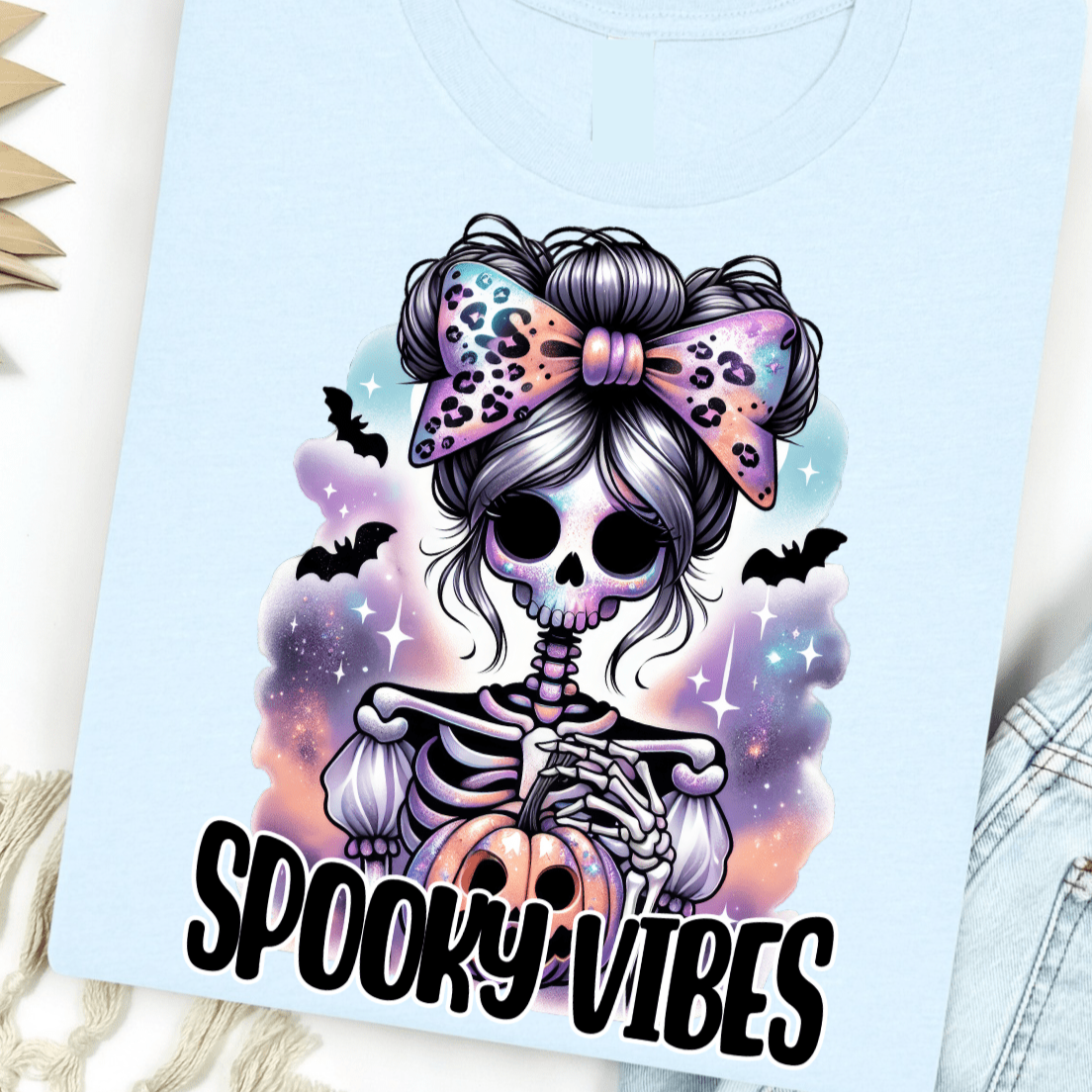FestiviTees Women - Apparel - Shirts - T-Shirts Spooky Vibes Neon Skeleton Graphic Tee