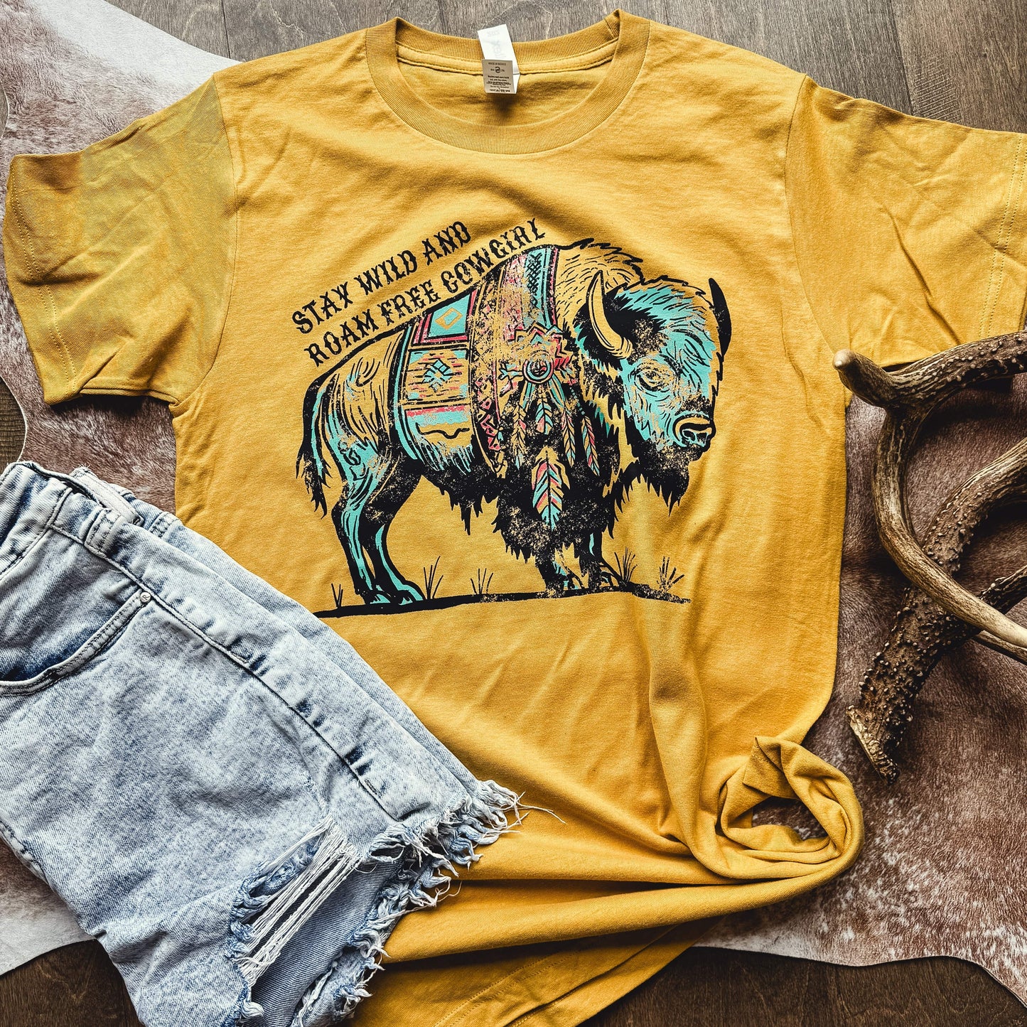 FestiviTees Women - Apparel - Shirts - T-Shirts Stay Wild Buffalo & Roam Free Cowgirl Graphic Tee