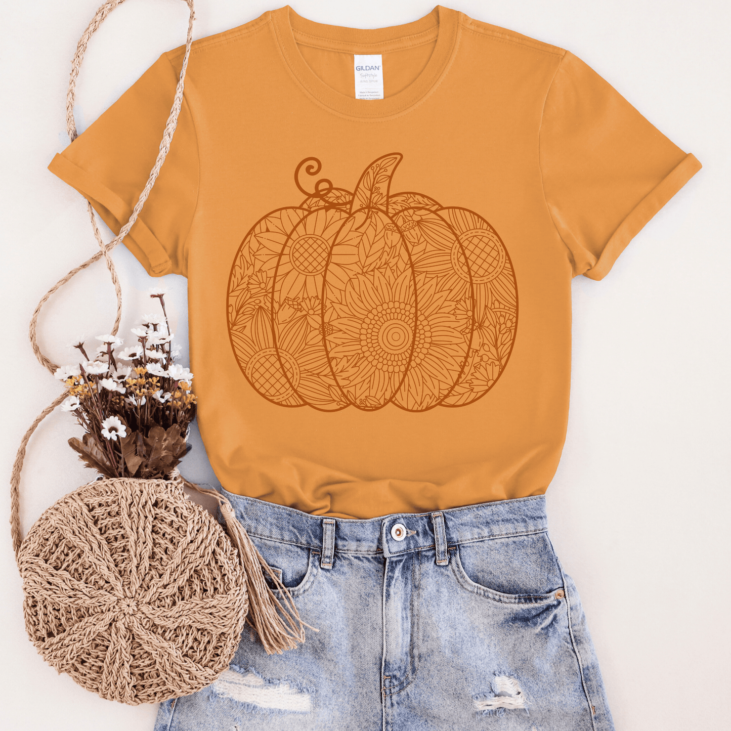 FestiviTees Women - Apparel - Shirts - T-Shirts Sunflower Pumpkin Cutout Graphic Tee