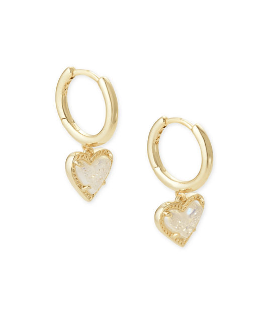 Kendra Scott Women - Accessories - Earrings Ari Heart Gold Huggie Earrings in Iridescent Drusy | Kendra Scott