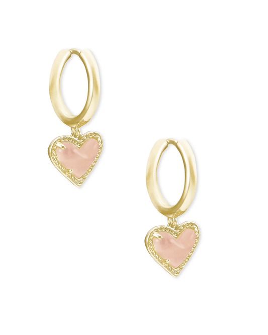 Kendra Scott Women - Accessories - Earrings Ari Heart Gold Huggie Earrings in Rose Quartz | Kendra Scott