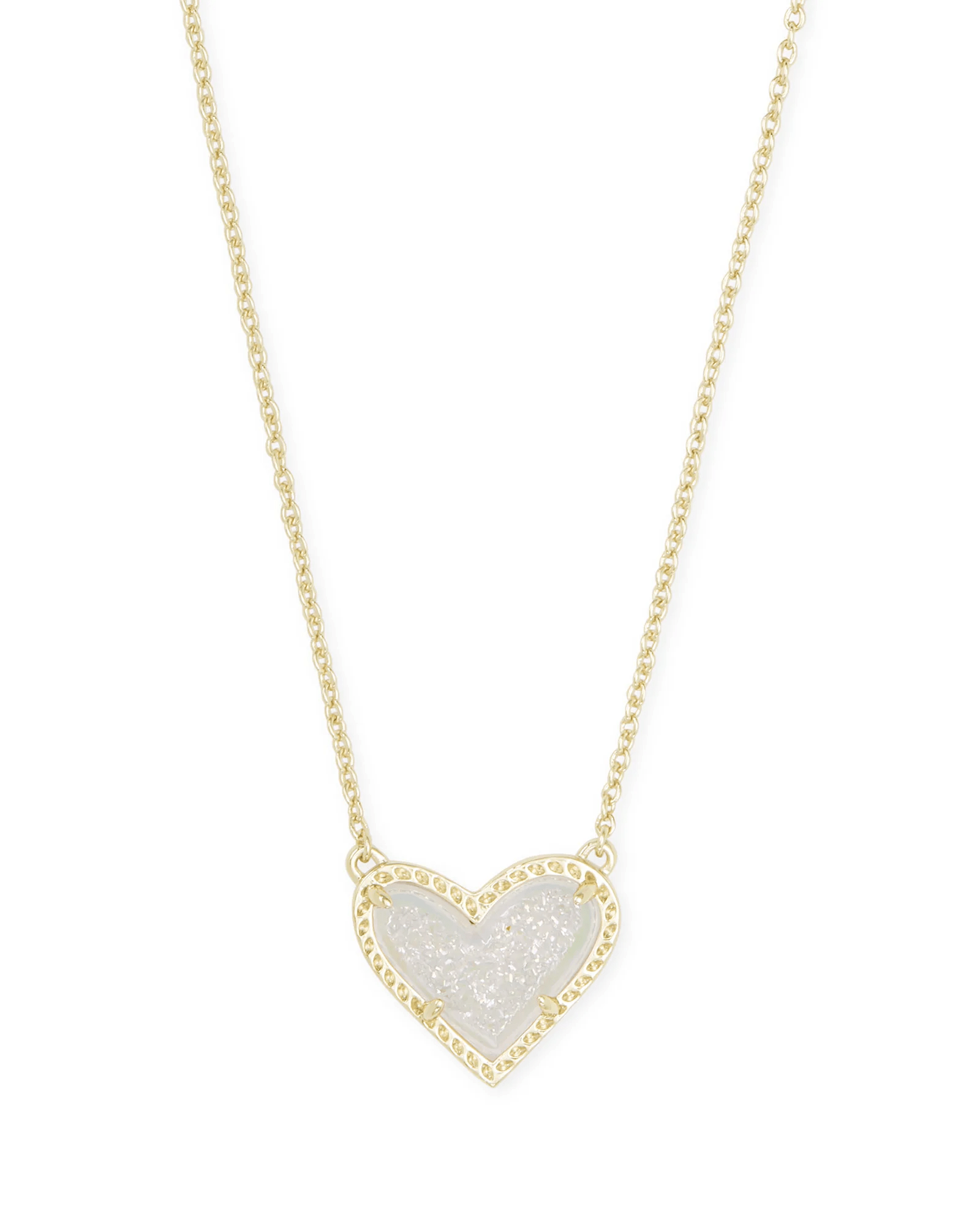 Kendra Scott Women - Accessories - Earrings Ari Heart Gold Pendant Necklace in Iridescent Drusy | Kendra Scott