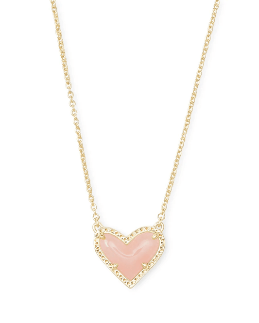 Kendra Scott Women - Accessories - Earrings Ari Heart Gold Pendant Necklace in Rose Quartz | Kendra Scott