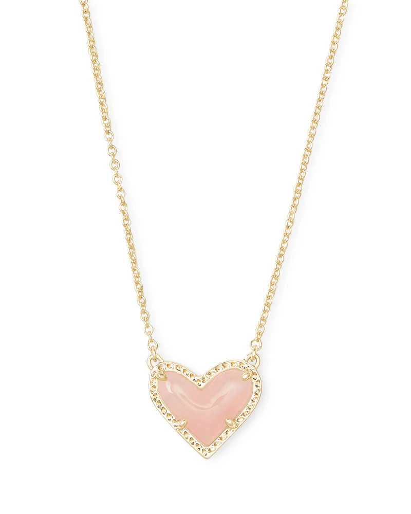Kendra Scott Women - Accessories - Earrings Ari Heart Gold Pendant Necklace in Rose Quartz | Kendra Scott