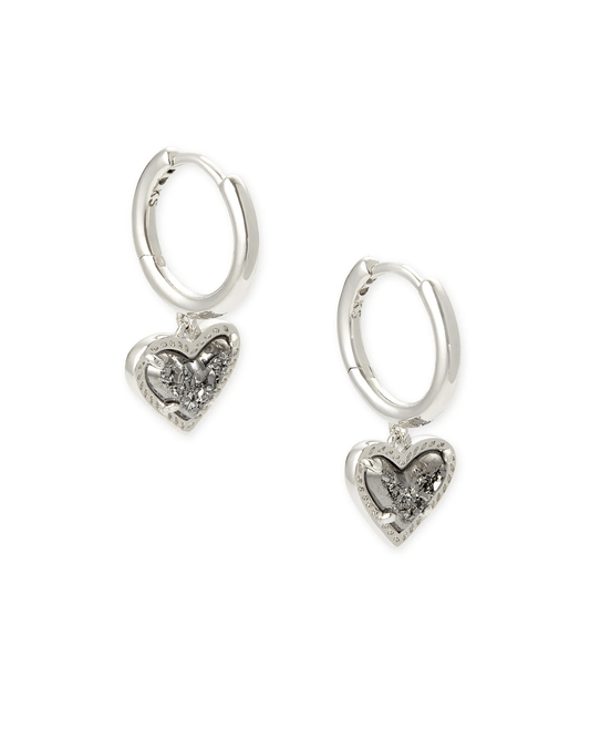 Kendra Scott Women - Accessories - Earrings Ari Heart Silver Huggie Earrings in Platinum Drusy | Kendra Scott