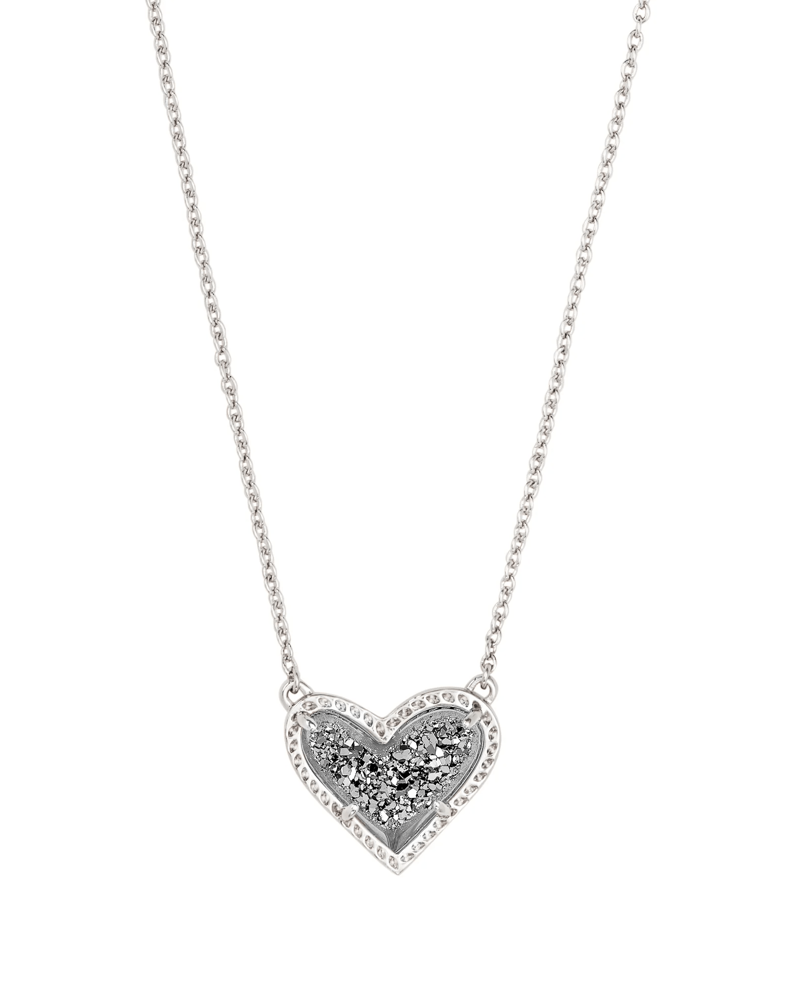Kendra Scott Women - Accessories - Earrings Ari Heart Silver Pendant Necklace in Platinum Drusy | Kendra Scott