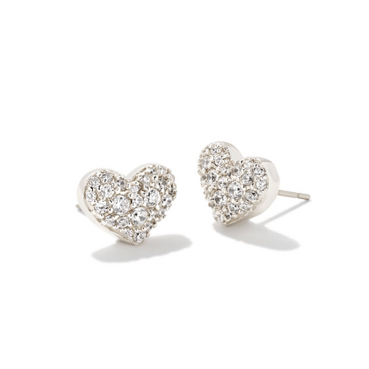 Kendra Scott Women - Accessories - Earrings Ari Silver Pave Crystal Heart Earrings in White Crystal | Kendra Scott