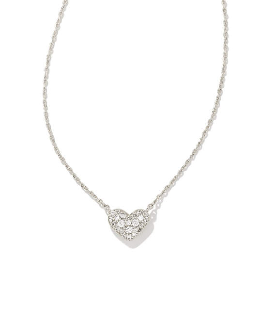 Kendra Scott Women - Accessories - Earrings Ari Silver Pave Crystal Heart Necklace in White Crystal | Kendra Scott