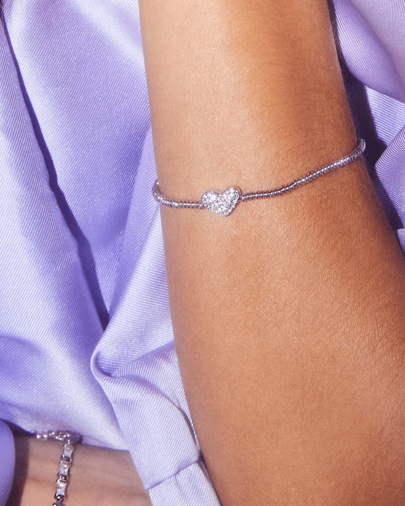 Kendra Scott Women - Accessories - Earrings Ari Silver Pave Heart Stretch Bracelet in White Crystal | Kendra Scott