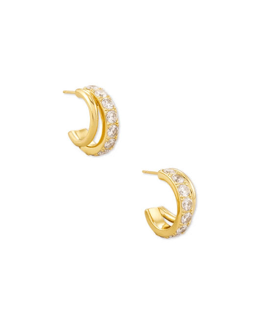 Kendra Scott Women - Accessories - Earrings Livy Gold Huggie Earrings in White Crystal | Kendra Scott
