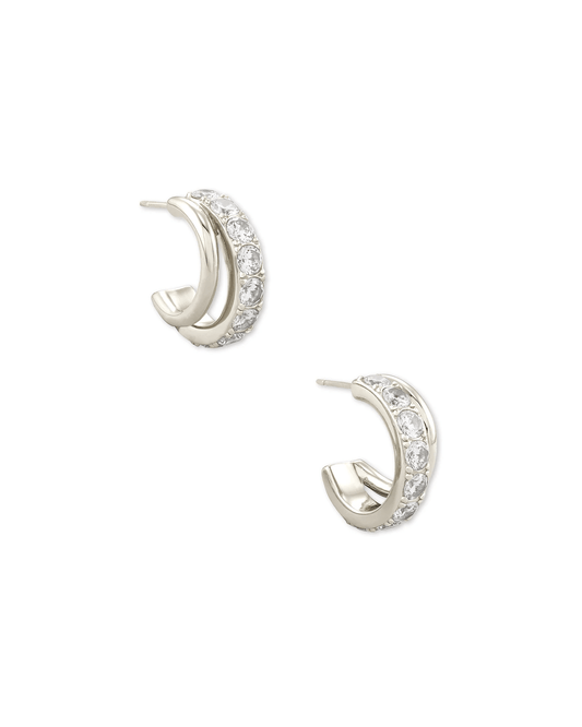 Kendra Scott Women - Accessories - Earrings Livy Silver Huggie Earrings in White Crystal | Kendra Scott